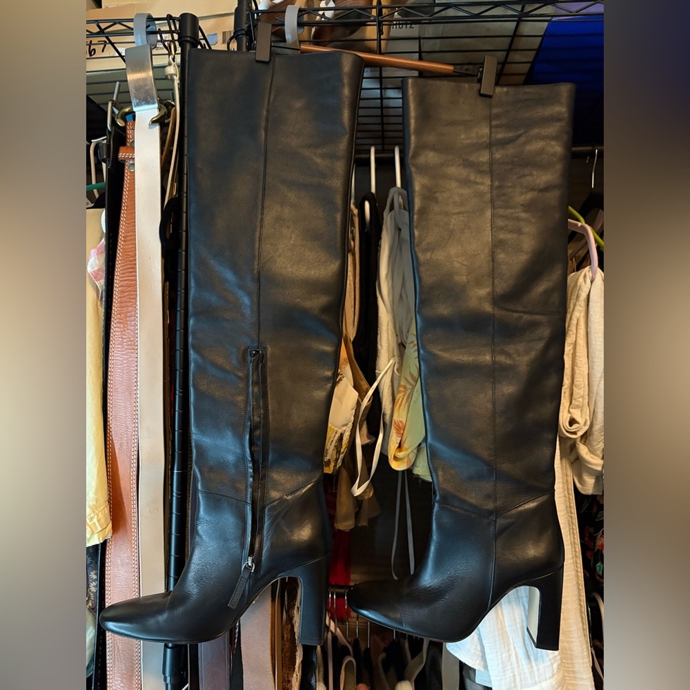 ZARA 100% LEATHER OVER-THE-KNEE HEELED BOOTS